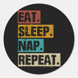 Pegatina Redonda Comer Dormir Siesta Repetir - Napping Retro Vintag