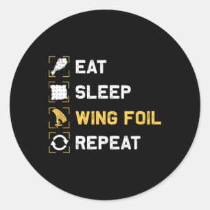 Pegatina Redonda Comer Dormir Wing Foil Repetir Divertido Wing Surf
