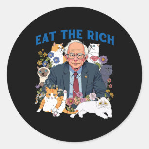 Pegatina Redonda Comer El Rico Gato Floral Bernie Sanders Se Resist