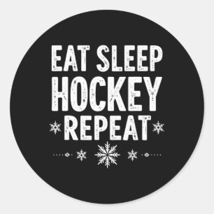 Pegatina Redonda Comer hockey sobre sueño repetir divertida fiesta 