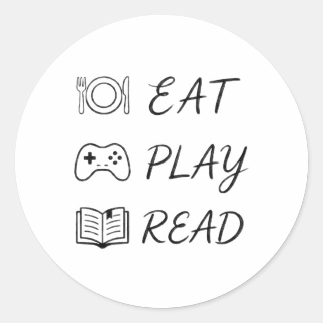 Pegatina Redonda comer jugar leer svg (Anverso)