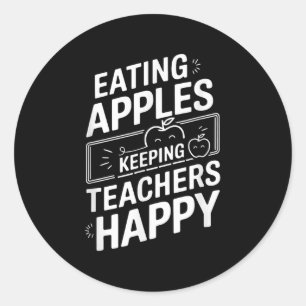 Pegatina Redonda Comer manzanas manteniendo felices a los profesore