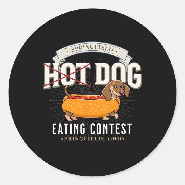 Pegatina Redonda Comer Perro En Springfield Ohio (Anverso)