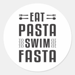 Pegatina Redonda Comer Psta Natación Fasta Natación Piscina
