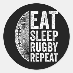 Pegatina Redonda Comer Rugby de Sueño Repetido Rugby para Hombres