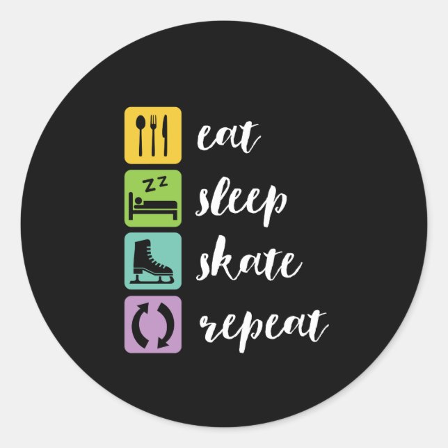 Pegatina Redonda Comer Skate Sleep Skate Graciosa Figura Skaters Pa (Anverso)