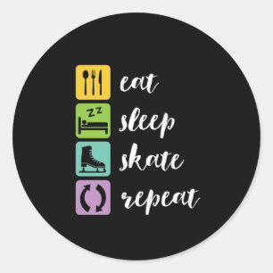 Pegatina Redonda Comer Skate Sleep Skate Graciosa Figura Skaters Pa