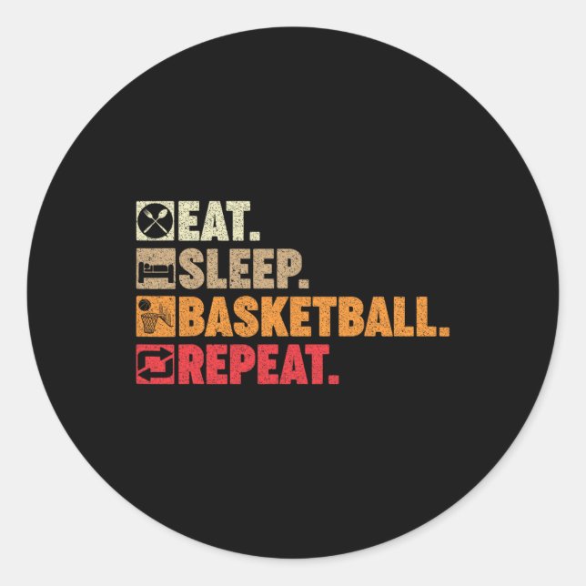 Pegatina Redonda Comer Sleep Basketball Repetir Chica Baloncesto Pl (Anverso)