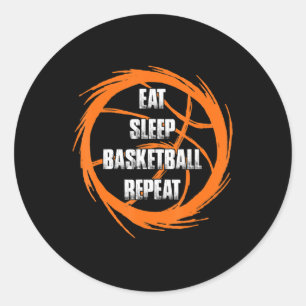 Pegatina Redonda Comer Sleep Basketball Repetir entrenador de jugad