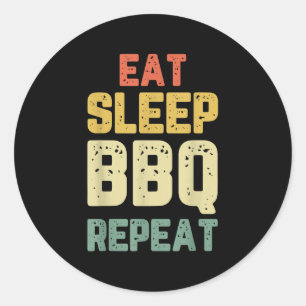 Pegatina Redonda Comer Sleep Bbq Repetir Barbacoa Barbeque Vintage