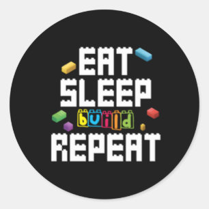 Pegatina Redonda Comer Sleep Build Repetir bloques de construcción