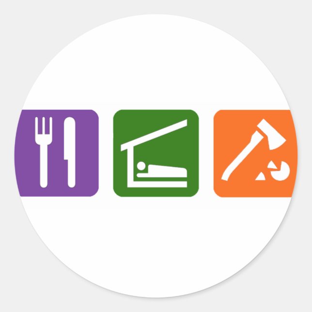 Pegatina Redonda Comer Sleep Chopping Wood (Anverso)