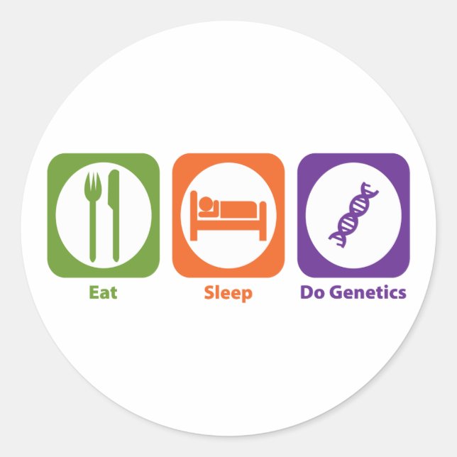 Pegatina Redonda Comer Sleep Do Genetics (Anverso)