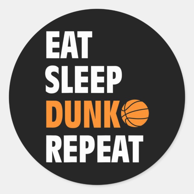 Pegatina Redonda Comer Sleep Dunk Repetir Fun Baloncesto Bball (Anverso)