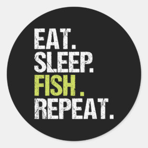 Pegatina Redonda Comer Sleep Fish Repetir Shirshing Fisherman Angl