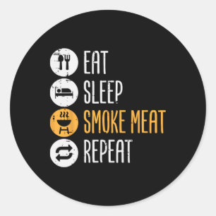 Pegatina Redonda Comer Sleep Grill Carne Repita Bbq Rbecut Grill Me