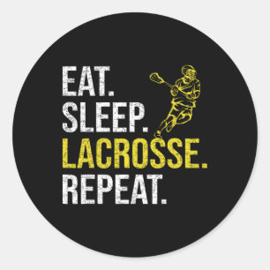 Pegatina Redonda Comer Sleep Lacrosse Repetir Equipo Deportivo Rega