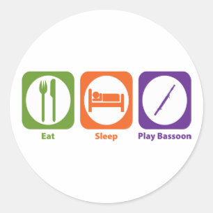 Pegatina Redonda Comer Sleep Play Bassoon
