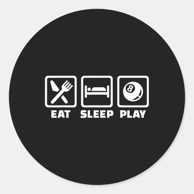 Pegatina Redonda Comer Sleep Play Pool Billiards (Anverso)