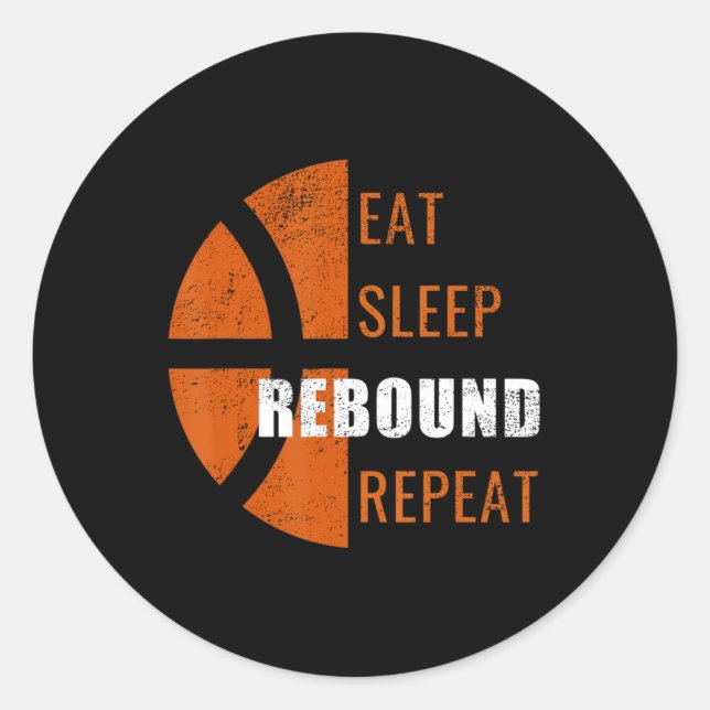 Pegatina Redonda Comer Sleep Rebound Repetir Fun Basketball Hombres (Anverso)