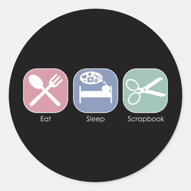Pegatina Redonda Comer Sleep Scrapbook (Anverso)