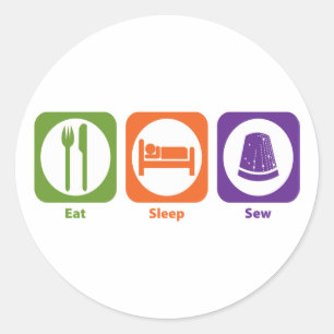 Pegatina Redonda Comer Sleep Sew