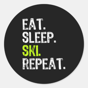 Pegatina Redonda Comer Sleep Ski Repetir esquí Esquiador Lover Funn