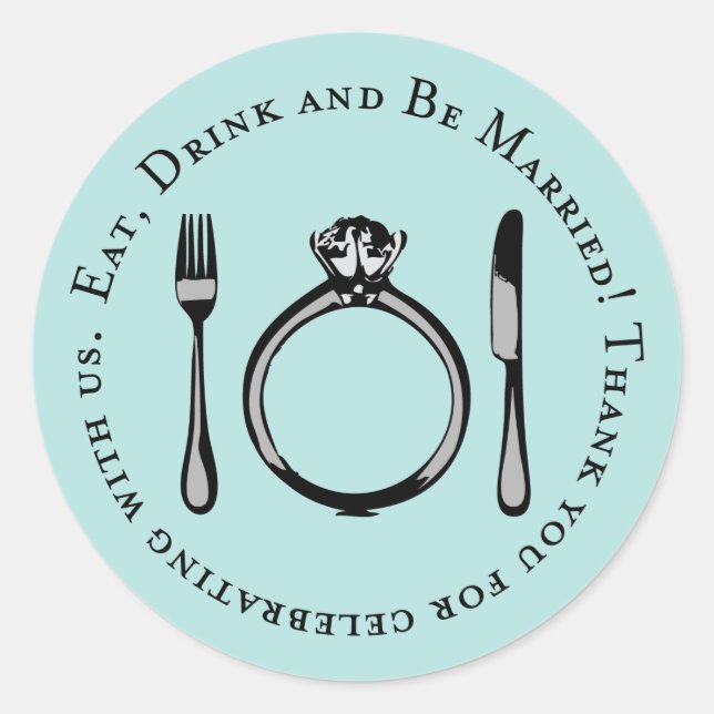 Pegatina Redonda Comer y casarse con Aqua Blue Boda (Anverso)