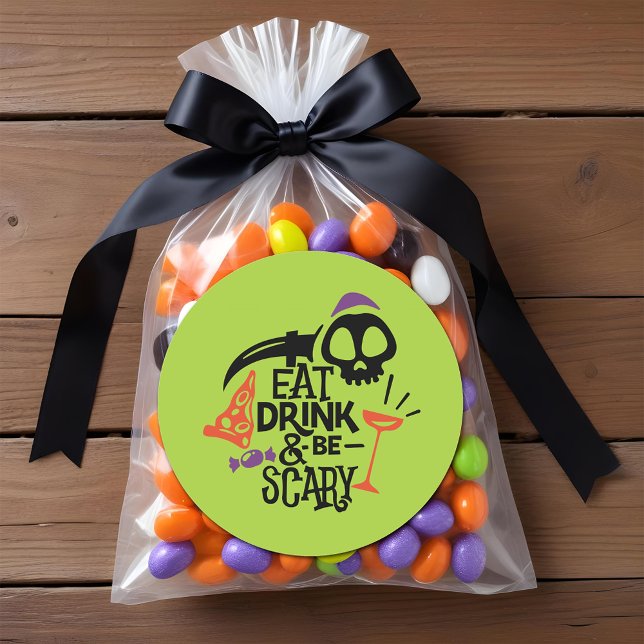 Pegatina Redonda Comer y tener miedo Halloween (Eat Drink and Be Scary Halloween Classic 3" Round Stickers)