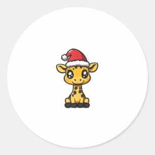 Pegatina Redonda Cómic De Navidades Cuitos Giraffe Xmas