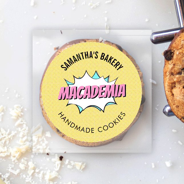 Pegatina Redonda Cómic Retro Pop Art Nostalgery Bakery Cake Cookies (Colorful and fun bakery labels with comic style design - great for cookies, cupcakes, cakes and more)