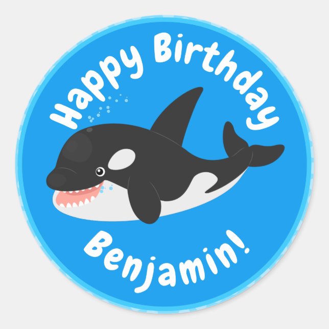 Pegatina Redonda Cómico asesino ballena orca personalizado lindo il (Anverso)