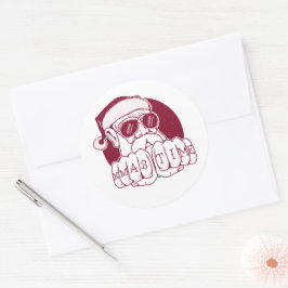 Pegatina Redonda Cómico Gangsta Santa Navidades Time Knuckle Tattoo