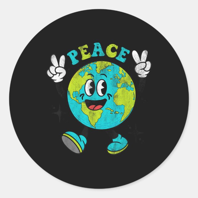 Pegatina Redonda Cómico globo terrestre Signo mundial de la paz niñ (Anverso)
