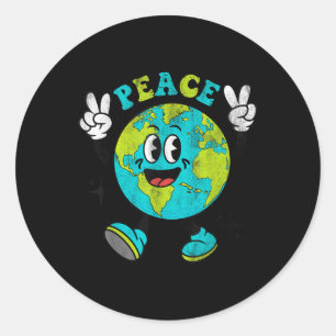 Pegatina Redonda Cómico globo terrestre Signo mundial de la paz niñ