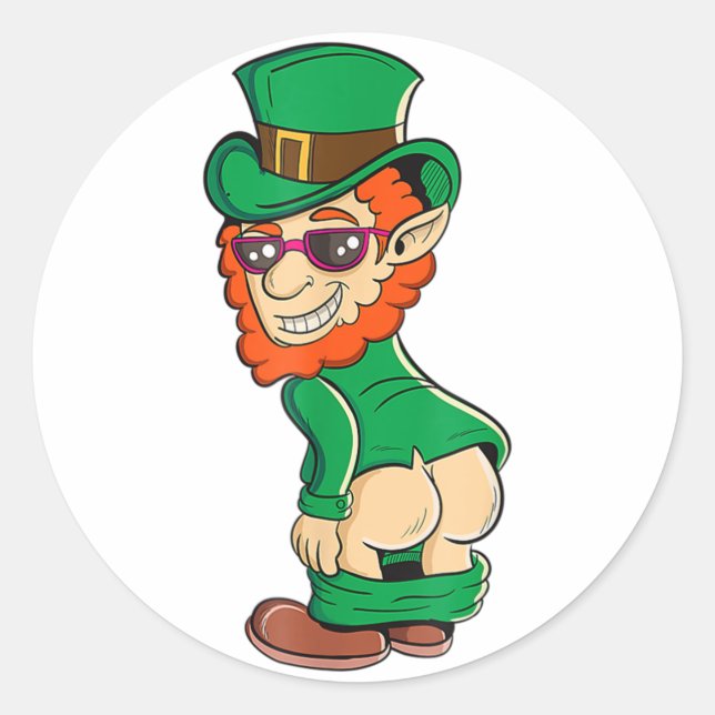 Pegatina Redonda Cómico parlante Leprechaun Butt St Patrick's Day I (Anverso)