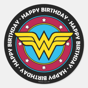 Pegatina Redonda Comics de DC   Logo Círculo y estrellas de la muje
