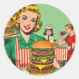 Pegatina Redonda Comics de la retro burger