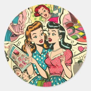 Pegatina Redonda Comics de Retro Cute Girly