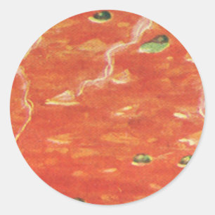 Pegatina Redonda Comida antigua, tazón caliente de sopa de tomate c