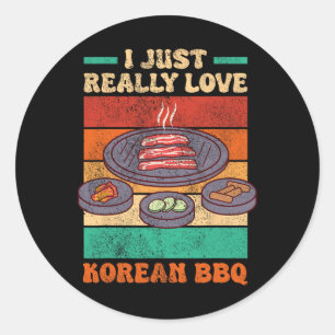Pegatina Redonda Comida asiática divertida - Bbq coreano