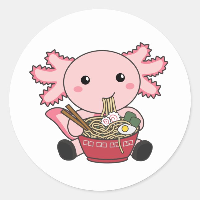 Pegatina Redonda Comida Axolotl Ramen Comida japonesa Kawaii Animal (Anverso)