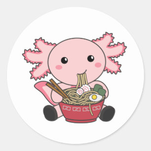 Pegatina Redonda Comida Axolotl Ramen Comida japonesa Kawaii Animal