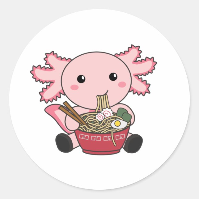 Pegatina Redonda Comida Axolotl Ramen Comida japonesa Kawaii Animal (Anverso)