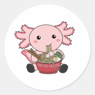 Pegatina Redonda Comida Axolotl Ramen Comida japonesa Kawaii Animal