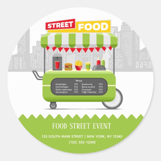 Pegatina Redonda Comida callejera (Anverso)