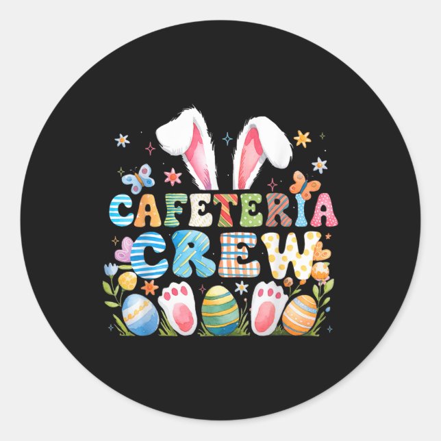 Pegatina Redonda Comida de conejito dulce Lady Cafeteria Crew Feliz (Anverso)