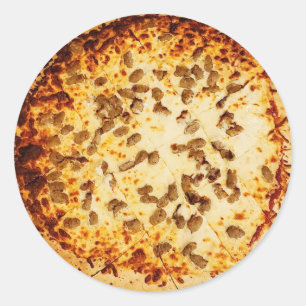 Pegatina Redonda Comida de pizza de queso y salchichas