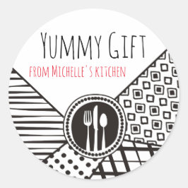 Pegatina Redonda Comida de utensilios artesanales