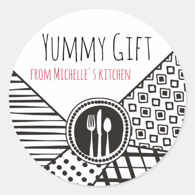 Pegatina Redonda Comida de utensilios artesanales (Anverso)